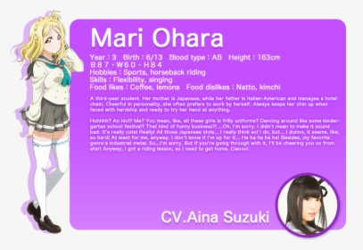 Transparent Mari Ohara Png - Love Live Sunshine Characters Names, Png Download, Free Download