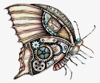 #butterfly #steampunk #freetoedit - Steampunk Butterfly Drawing, HD Png Download, Free Download