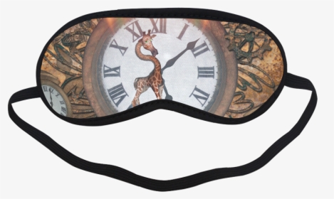 Steampunk, Cute Giraffe On A Clock Sleeping Mask - Funny Sleeping Eye Mask Design, HD Png Download, Free Download