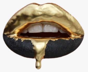 #lips #lipstick #makeup #mua #gold #black #drip #drips - Dripping Lips With Gold, HD Png Download, Free Download