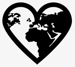 Earth Continents Shapes In A Heart Outline Shape - World Image Black And White, HD Png Download, Free Download