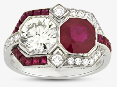 Ruby And Diamond Art Deco-styled Ring, - Engagement Ring, HD Png Download, Free Download