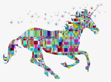 Chromatic Checkered Crystalline Magical Unicorn Clip - Cool Unicorn Clipart Black And White, HD Png Download, Free Download
