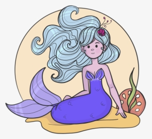 Little Blue Haired Mermaid Adobe Draw Mermaid - Illustration, HD Png Download, Free Download