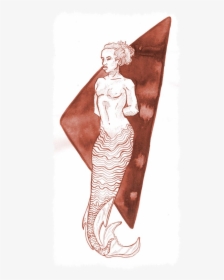 Mermaid Standing In Front Of A Board - Sketch, HD Png Download, Free Download