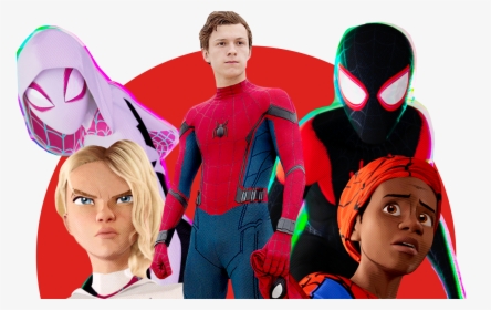 Spider Man Into The Spider Verse Miles Gwen And Tom, HD Png Download, Free Download