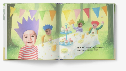 Open Book Spread Of Four Children Wearing Crowns, Sitting - Birthday Party, HD Png Download, Free Download
