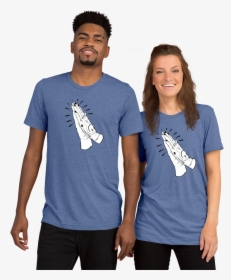 28452 Mockup Front Couples Blue-triblend - T Shirts With Foxes, HD Png Download, Free Download