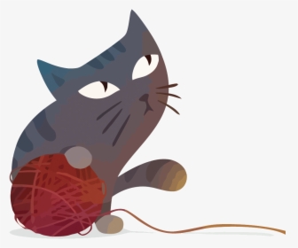 Vector Cat And Wool - Cat With Yarn Ball Png, Transparent Png, Free Download