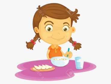 Eating Have Breakfast Clipart Child Food Children Transparent - Girl Eat Breakfast Clipart, HD Png Download, Free Download