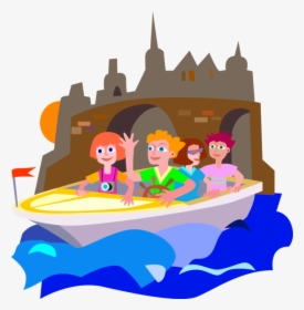 Vector Illustration Of Family In Pleasure Boat Watercraft - Boat Tour Cartoon Png, Transparent Png, Free Download