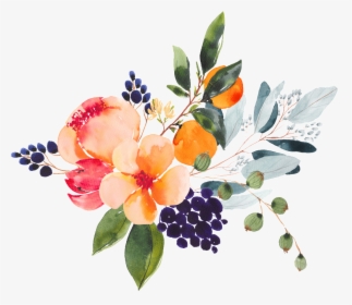Hand Painted Leaves Flowers Plants Watercolor Transparent - Berry, HD Png Download, Free Download