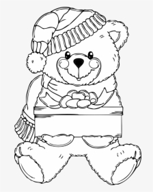 Christmas Bear Coloring Page - Christmas Teddy Bear Colouring, HD Png Download, Free Download