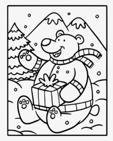 Christmas Bear Coloring Page - Cartoon, HD Png Download, Free Download
