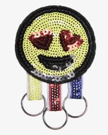 Sequin Smile Round Face With Heart In Eyes Patch With - Keychain, HD Png Download, Free Download