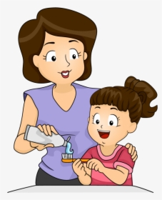 Download Mother And Kid Brushing Teeth Clipart Tooth - Brushing Baby Teeth Cartoon, HD Png Download, Free Download