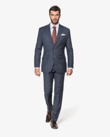 Blue Checked Merino Wool Suit - Blue Check Suit With Tie, HD Png Download, Free Download