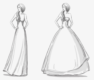 Gown Different Fashion Painted Elegant Dress Drawing - Drawing Of Woman In Dress, HD Png Download, Free Download