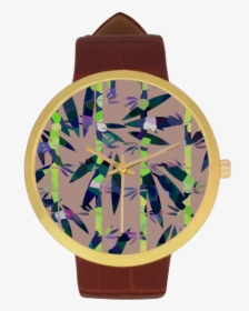 Bamboo Leaves Women"s Golden Leather Strap Watch - Emblem, HD Png Download, Free Download