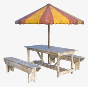Picnic Table, Umbrella, Wooden, Dinner, Garden, Bench - Picnic Table, HD Png Download, Free Download