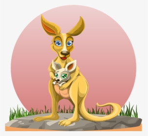 Kangaroo, Kangaroo With Cub, Cub, Young, Animal - Cartoon, HD Png Download, Free Download