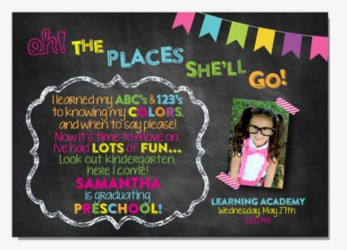 Dr Seuss Chalkboard Preschool Abc - Oh The Places You Ll Go Graduation Invitations, HD Png Download, Free Download