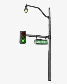 Drawing Of A Green Street Sign With Lightpost - Traffic Light, HD Png Download, Free Download