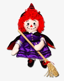 Halloween Raggedy Ann Witch With Broom Rag Doll - Halloween Raggedy Ann Doll, HD Png Download, Free Download