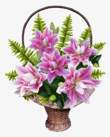 Basket, Lily, Flowers, Arrangement - Basket Flower, HD Png Download, Free Download