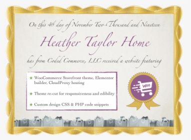 Heather Taylor Home Site Launch Certificate - Calligraphy, HD Png Download, Free Download