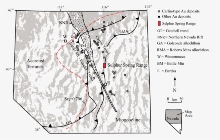 Structural Elements And Gold Deposits Of Northern Nevada - Map, HD Png Download, Free Download