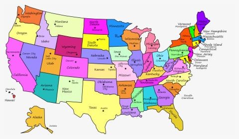 Cool Map Of North - Map Of Usa With Names And Capitals, HD Png Download, Free Download