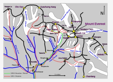 Routes Near Mount Everest, 1950 And - Map, HD Png Download, Free Download
