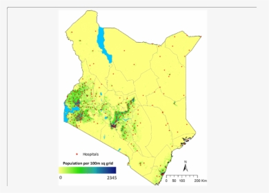 Distribution Of Hospitals And Population Density In - Population Density Map Of Kenya, HD Png Download, Free Download