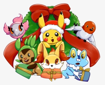 #pokemon #christmas #pikachu #chespin #fennekin #froakie - Pokemon Xmas Png, Transparent Png, Free Download