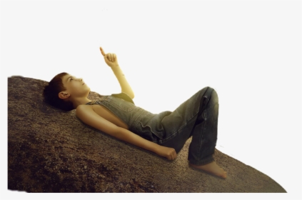 #child #boy #person #laying #rock #pointing, HD Png Download, Free Download