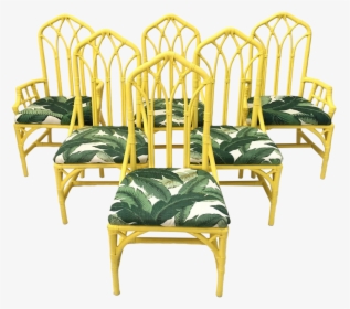 Tropical Banana Leaf Print Bamboo Rattan Dining Chairs - Banana Leaf Upholstery, HD Png Download, Free Download