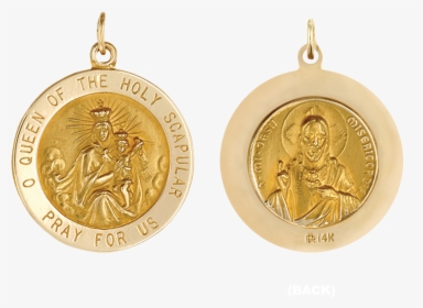 14k Gold Round Queen Of The Holy Scapular Medallion - Locket, HD Png Download, Free Download