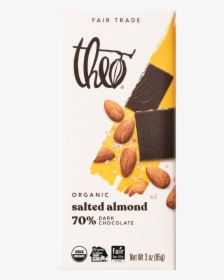 Theo Salted Almond 70% Dark Chocolate Bar, 3 Oz - Theo Chocolate New Packaging, HD Png Download, Free Download