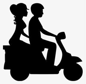 Scooter, Couple, Silhouette, Ride, Man, Woman, Bike, - Couple On Scooter Silhouette, HD Png Download, Free Download