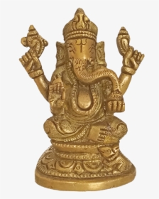 Brass Idol Of Lord Ganesha Holding Sangu Statue, 4 - Bronze Sculpture, HD Png Download, Free Download