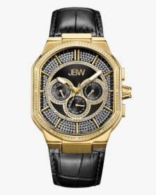 Jbw Orion J6342e Gold Black Leather Diamond Watch Front - Jbw Orion, HD Png Download, Free Download