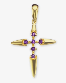 14k Yellow Gold Fancy Design Cross Pendant With Amethyst - Pendant, HD Png Download, Free Download