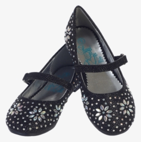 Black Glitter Girls Dress Shoes With Iridescent Beading - Ballet Flat, HD Png Download, Free Download