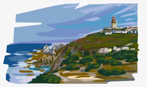 Vector Illustration Of Cabo Da Roca Lighthouse And - Illustration, HD Png Download, Free Download