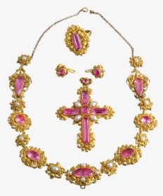 Antique Pink Topaz And Pearl Jewelry Suite - Cross, HD Png Download, Free Download