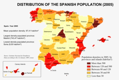 Population Densities In Spain 2005 Large Map - Population Map Of Spain, HD Png Download, Free Download