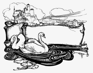 Swan, Scroll, Line Art, Vintage, Fantasy, Fairy Tale - Wild Swans Coloring Pages, HD Png Download, Free Download