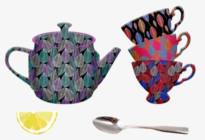 Teacups, Tea Pot, Spoon, Lemon, Leaf Pattern - Pot Meet Kettle, HD Png Download, Free Download