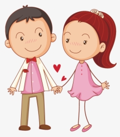 Couple Illustration Cute Little Transprent Png Free - Cartoon Couple Hand Holding, Transparent Png, Free Download